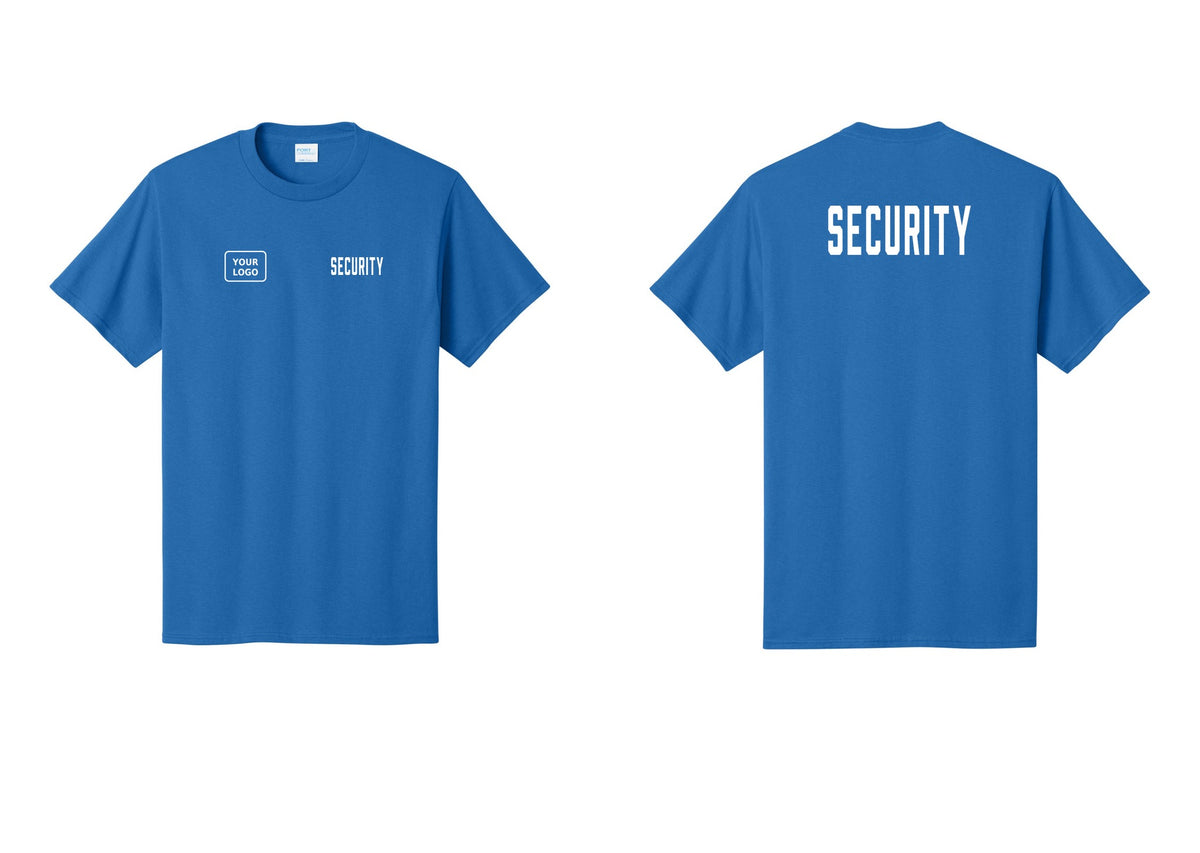 NYC Factory Custom Logo Security T-Shirt, Condensed Lettering - SECURITY + Your Logo + Back - Royal