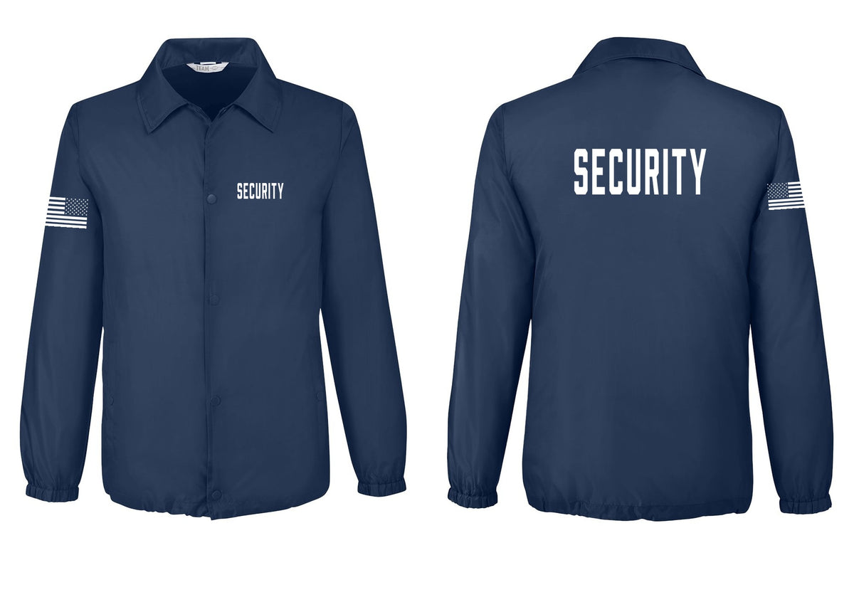 NYC Factory Security Snap-Front Coaches Jacket (Classic) - Chest + Back + US Flag Sleeve - Sport Dark Navy