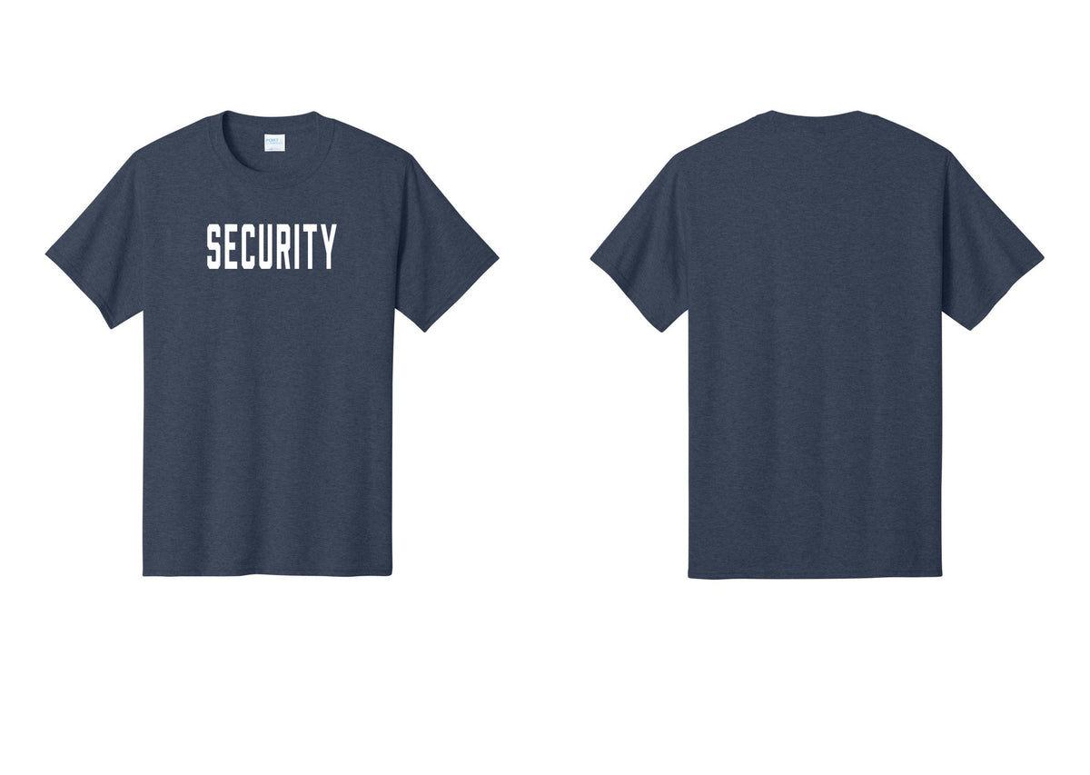 NYC Factory Security T-Shirt, Condensed Lettering - Front Only - Heather Navy