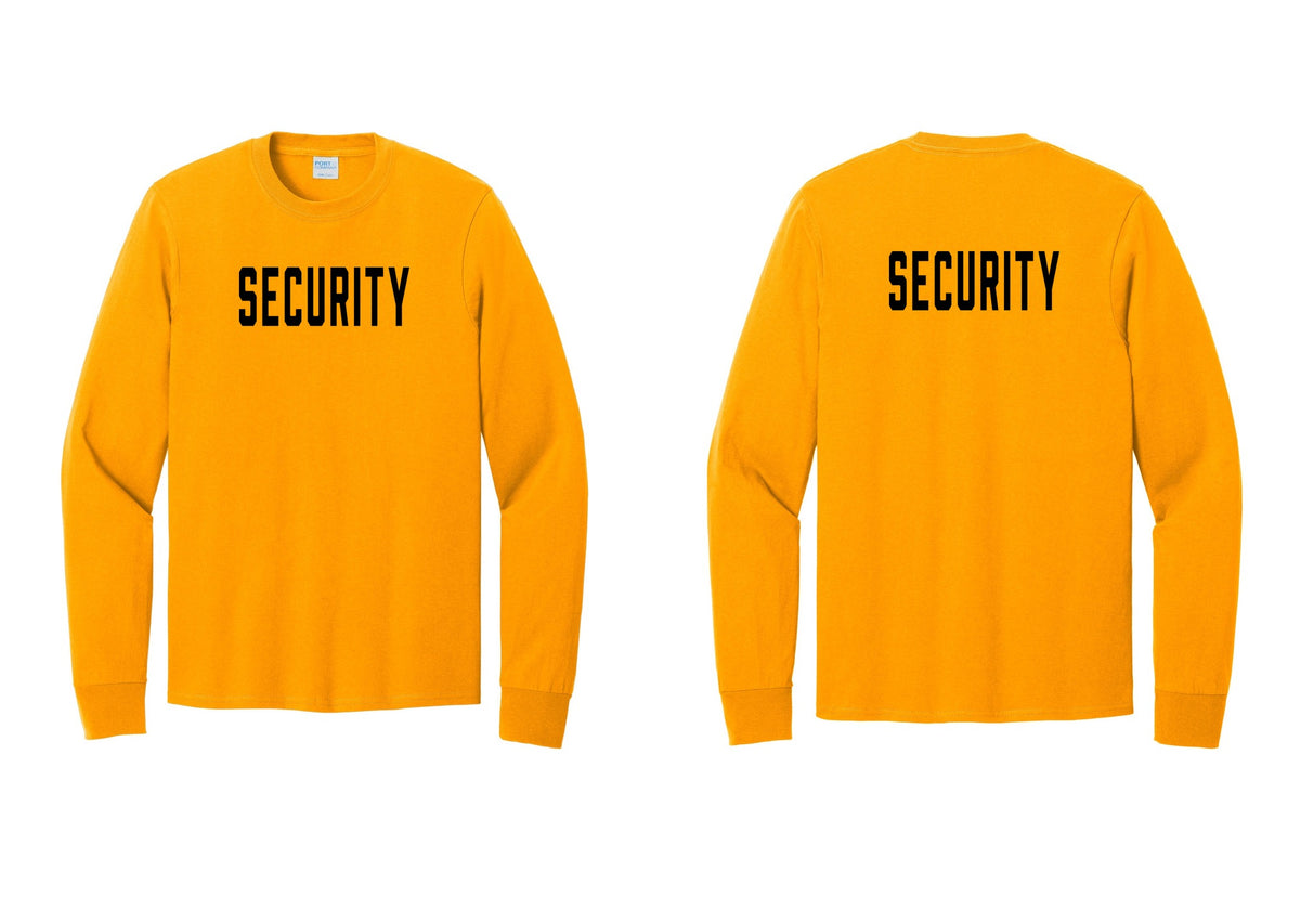 NYC Factory Security Cotton Long Sleeve T-Shirt (Classic) - Front + Back - Gold