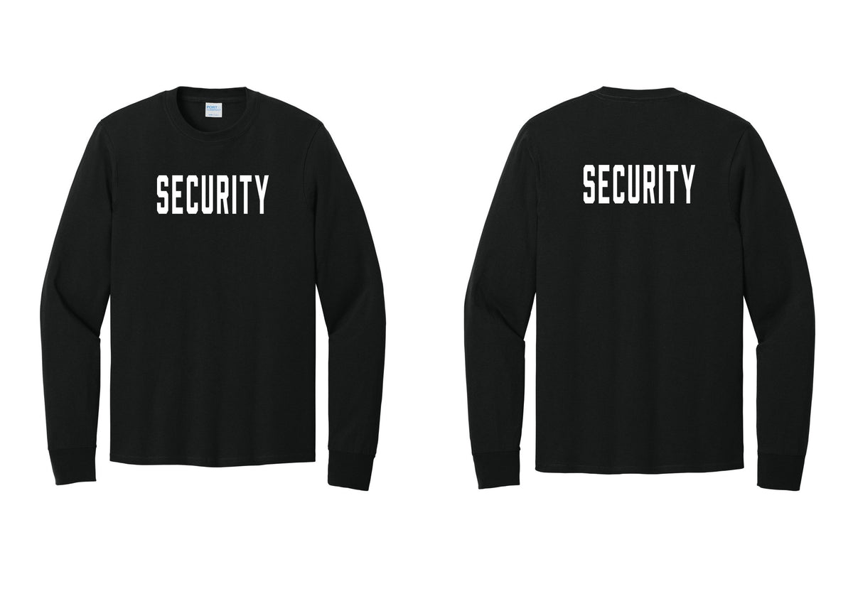 NYC Factory Security Cotton Long Sleeve T-Shirt (Classic) - Front + Back - Black