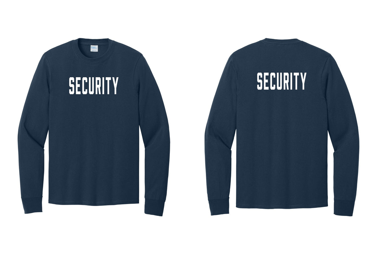 NYC Factory Security Cotton Long Sleeve T-Shirt (Classic) - Front + Back - Navy