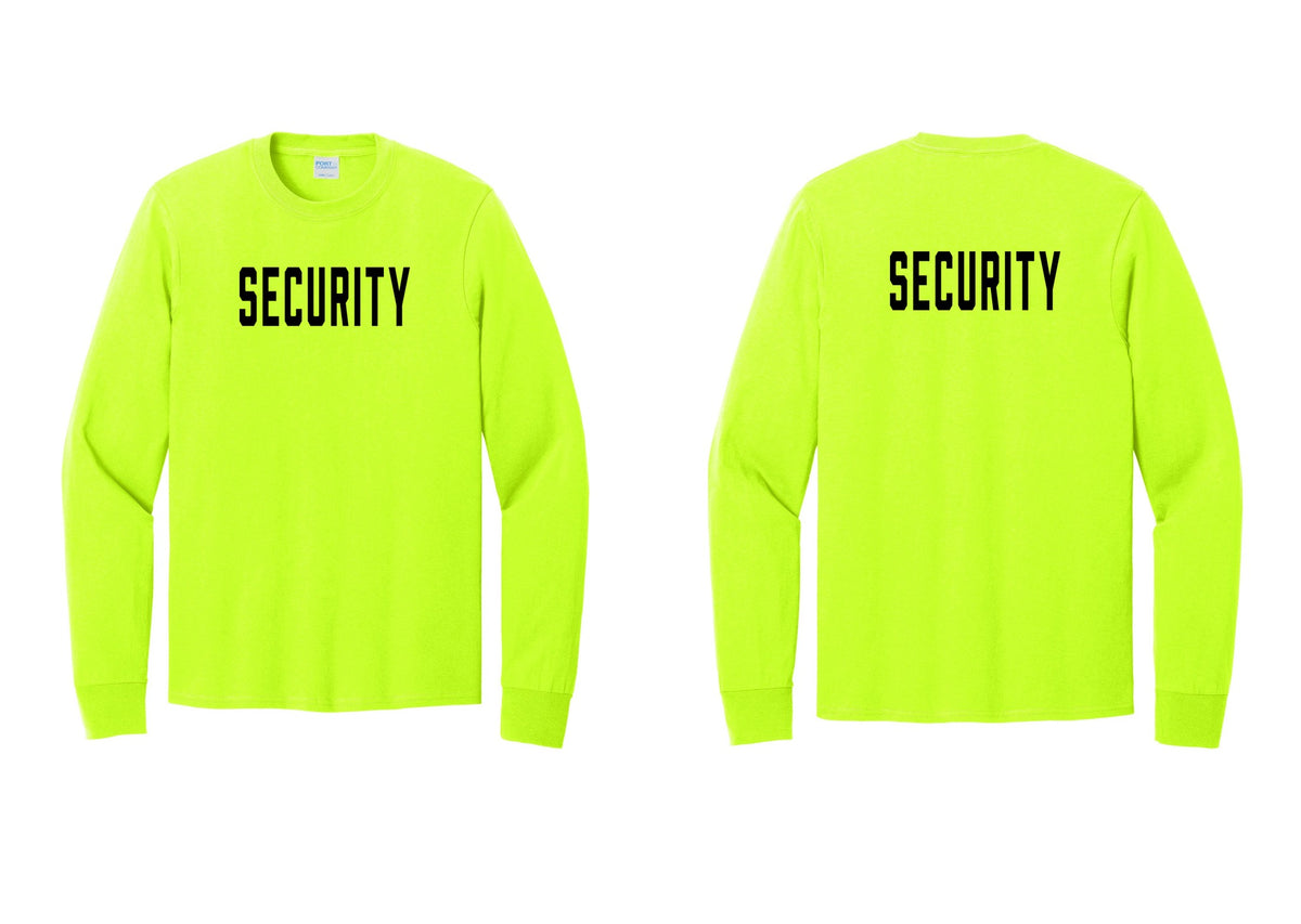 NYC Factory Security Cotton Long Sleeve T-Shirt (Classic) - Front + Back - Safety Green