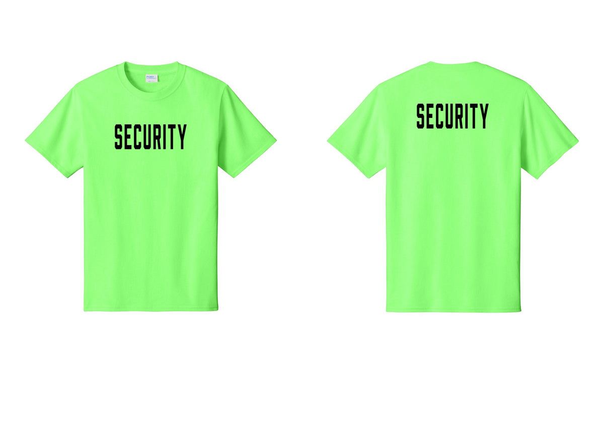 NYC Factory Security T-Shirt, Condensed Lettering - Front + Back - Neon Green