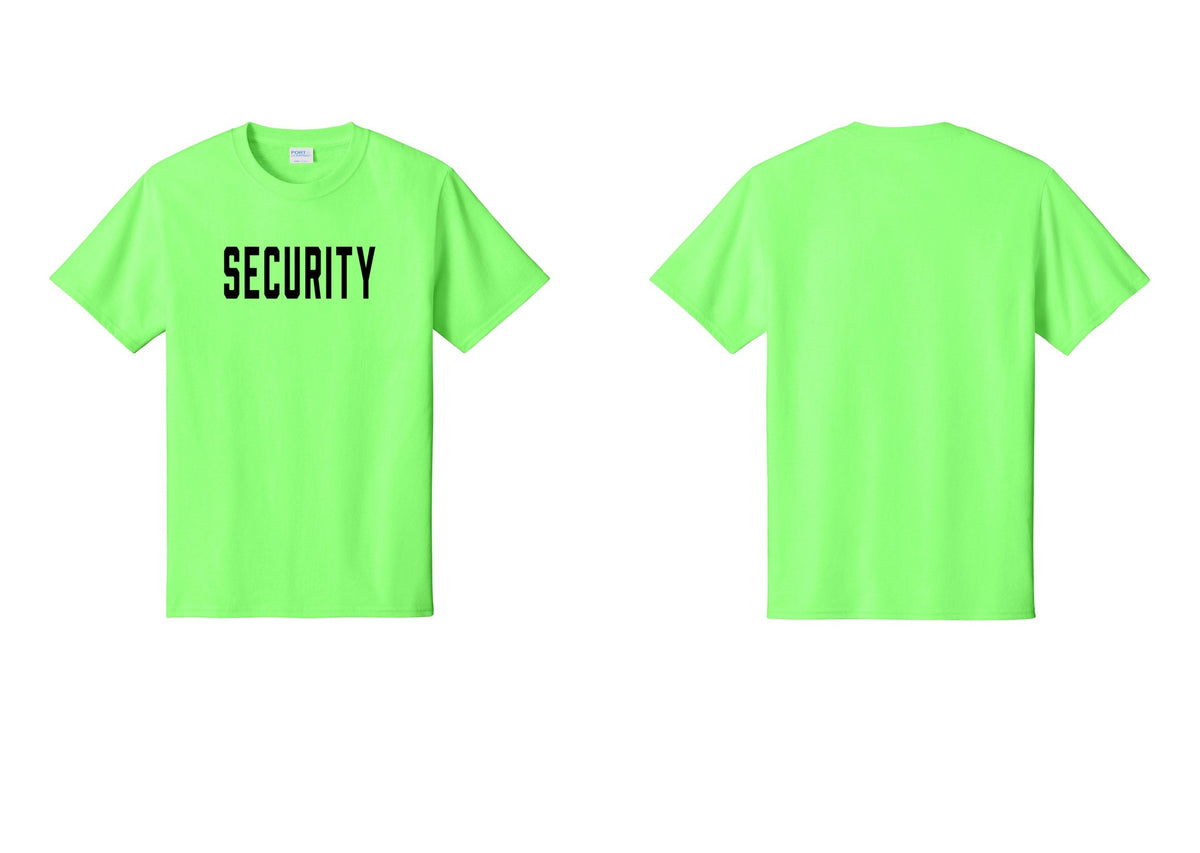 NYC Factory Unisex Security Black T-Shirt - Front Only - Neon Green