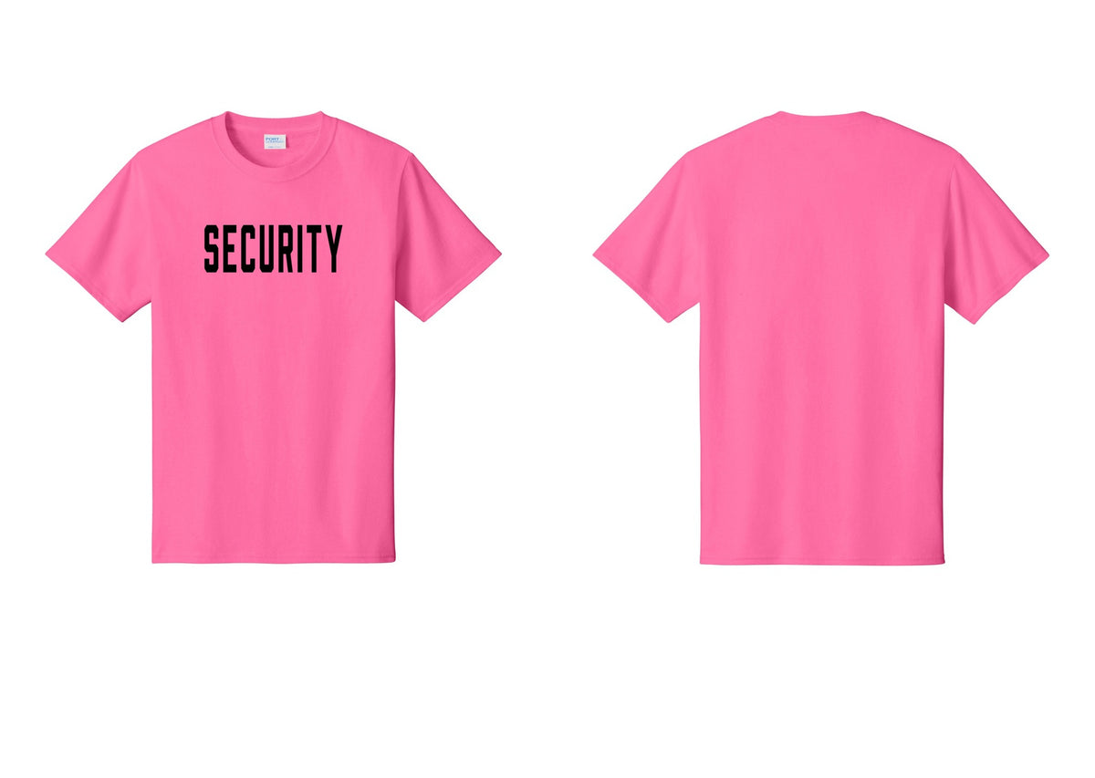 NYC Factory Unisex Security Black T-Shirt - Front Only - Neon Pink