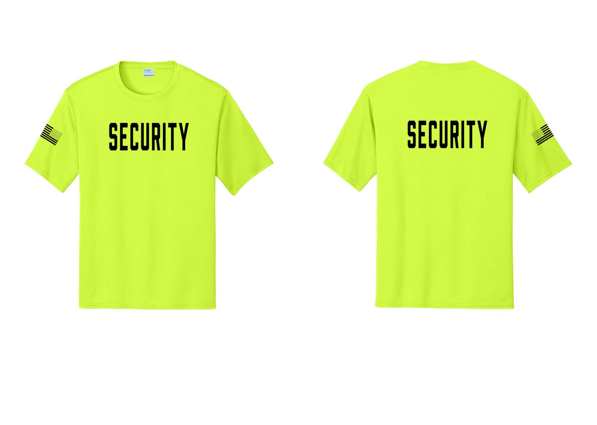 NYC Factory Security Performance T-Shirt (Classic) - Front + Back + US Flag Sleeve - Neon Yellow