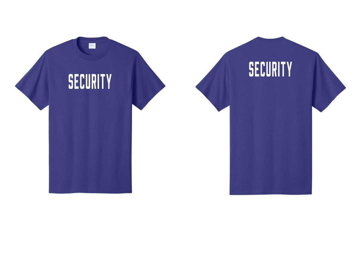 NYC Factory Security T-Shirt, Condensed Lettering - Front + Back - Purple