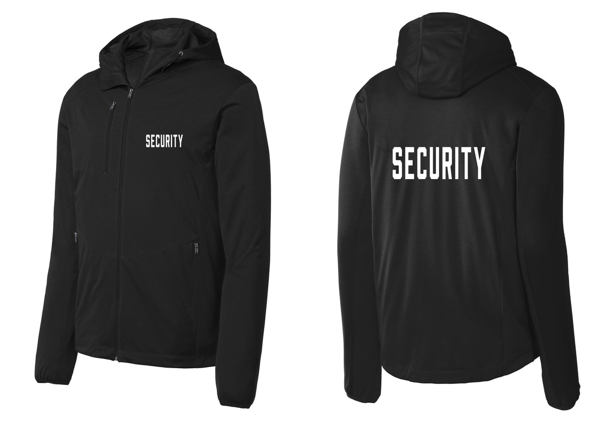 NYC Factory Security Soft Shell Hooded Jacket (Classic) - Chest + Back - Deep Black