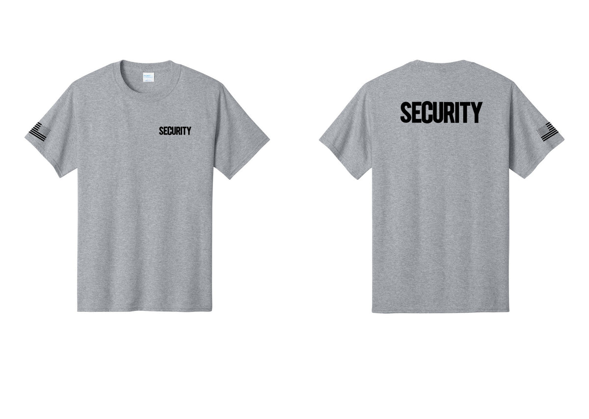NYC Factory Men's Security Cotton T-Shirt - Chest + Back + US Flag Sleeve - Athletic Heather