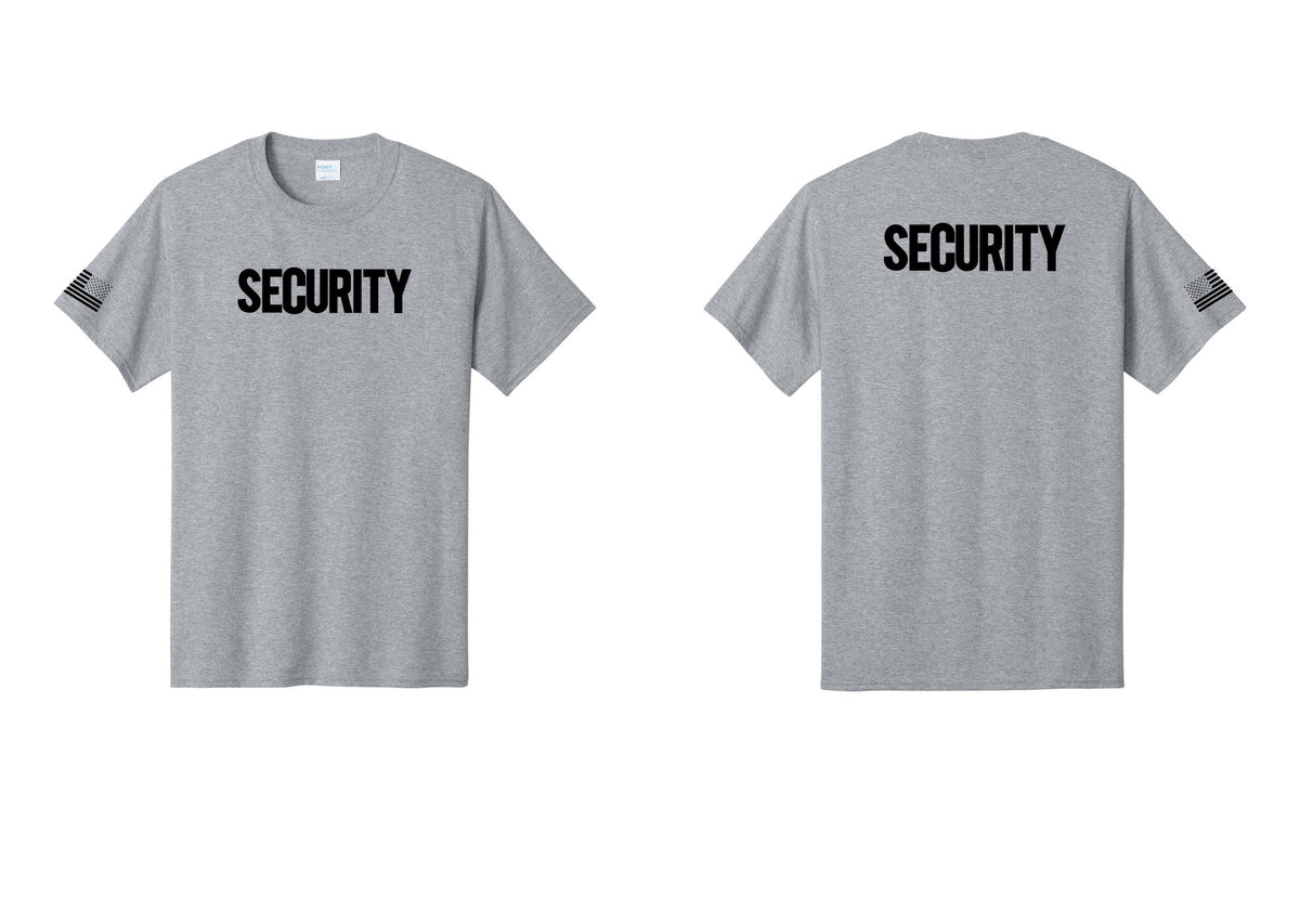NYC Factory Men's Security Cotton T-Shirt - Front + Back + US Flag Sleeve - Athletic Heather