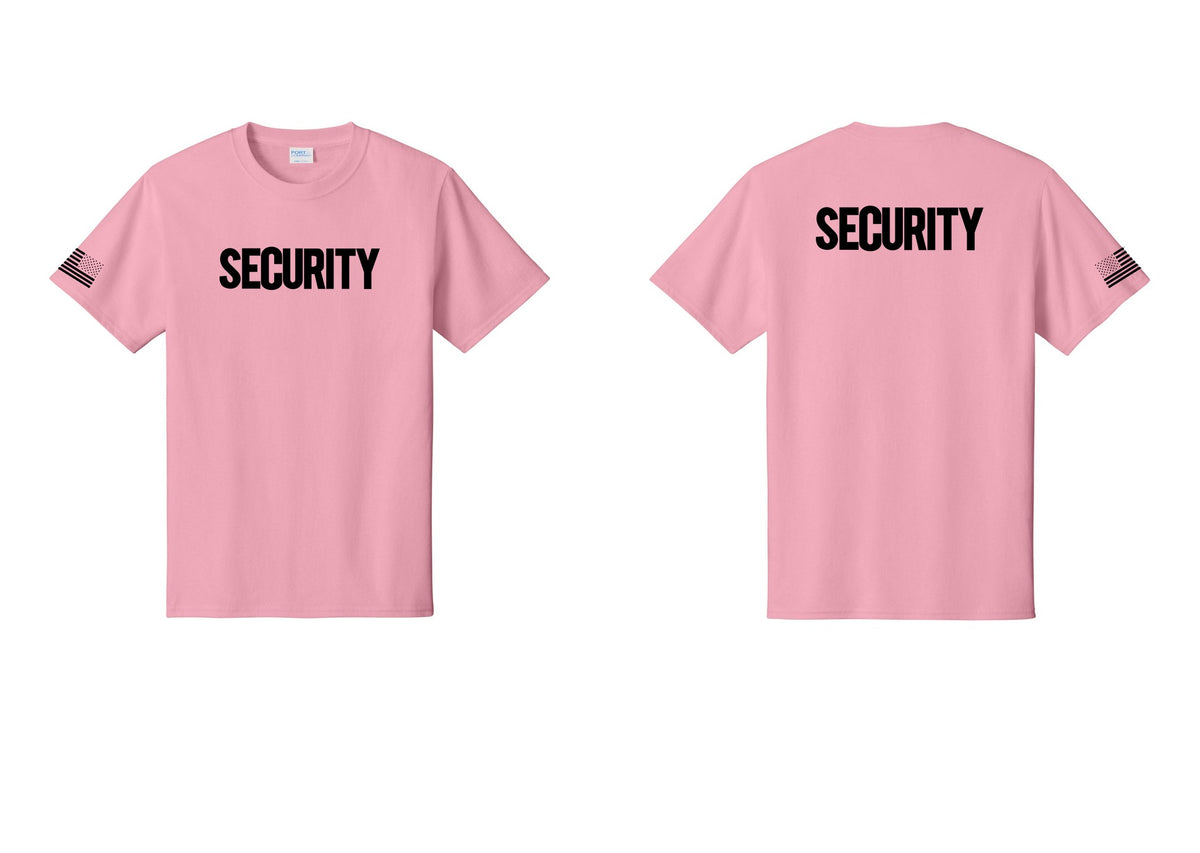 NYC Factory Men's Security Cotton T-Shirt - Front + Back + US Flag Sleeve - Candy Pink