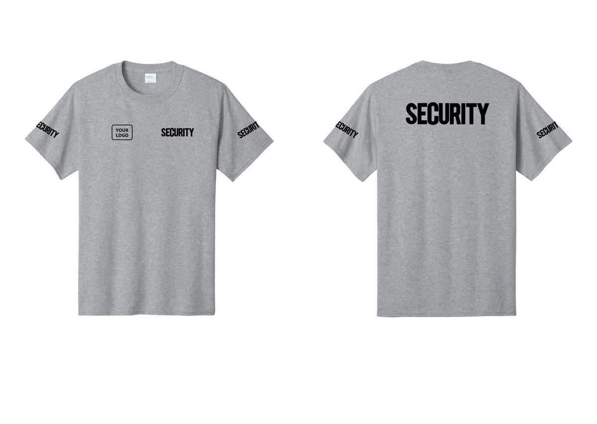 NYC Factory Custom Logo Men's Security Cotton T-Shirt - SECURITY + Your Logo + Back + Security Sleeves - Athletic Heather