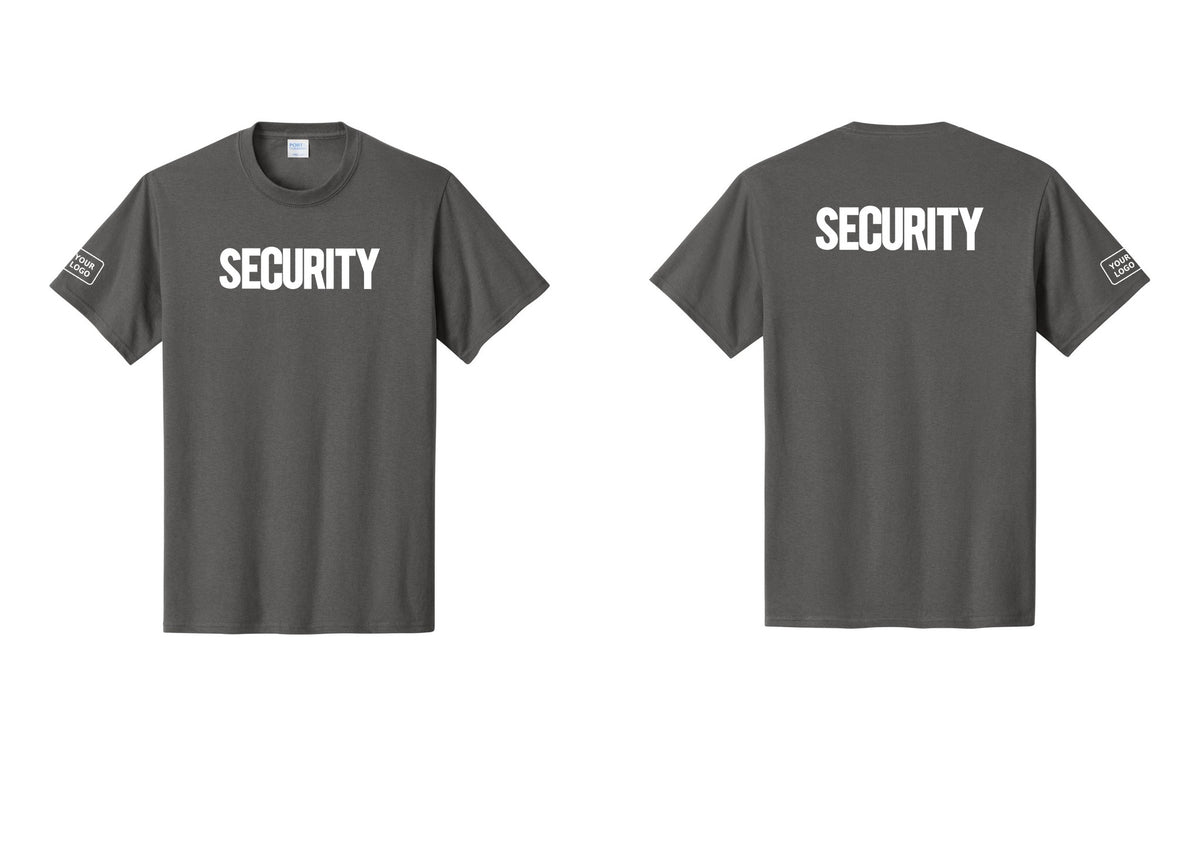NYC Factory Custom Logo Men's Security Cotton T-Shirt - Front + Back + Your Logo Sleeve - Charcoal