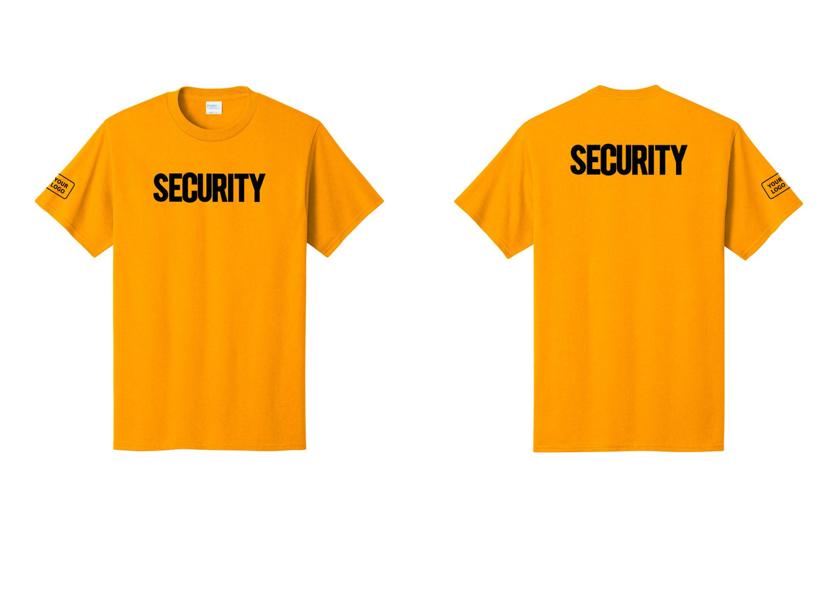 NYC Factory Custom Logo Men's Security Cotton T-Shirt - Front + Back + Your Logo Sleeve - Gold