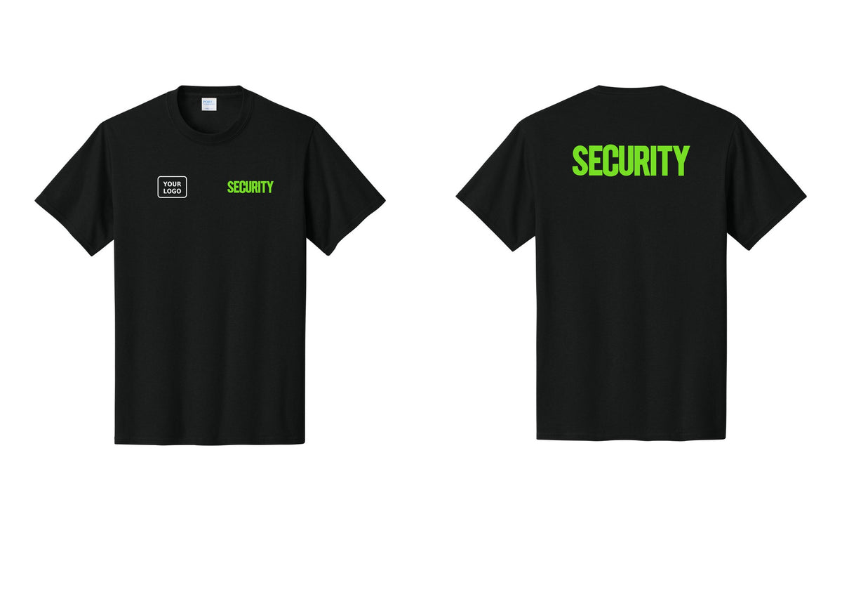 NYC Factory Custom Logo Men's Security Cotton T-Shirt - SECURITY + Your Logo + Back - Black / Neon