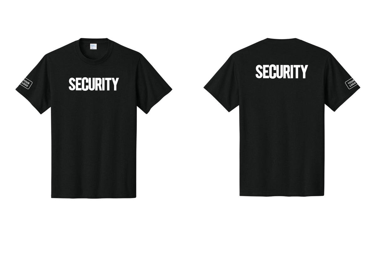 NYC Factory Custom Logo Men's Security Cotton T-Shirt - Front + Back + Your Logo Sleeve - Black