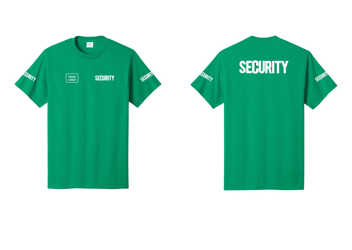 NYC Factory Custom Logo Men's Security Cotton T-Shirt - SECURITY + Your Logo + Back + Security Sleeves - Kelly