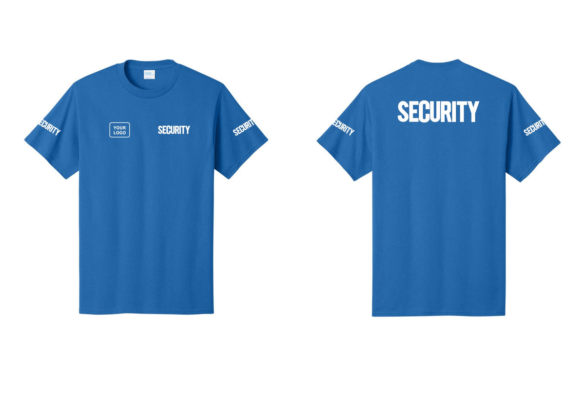 NYC Factory Custom Logo Men's Security Cotton T-Shirt - SECURITY + Your Logo + Back + Security Sleeves - Royal