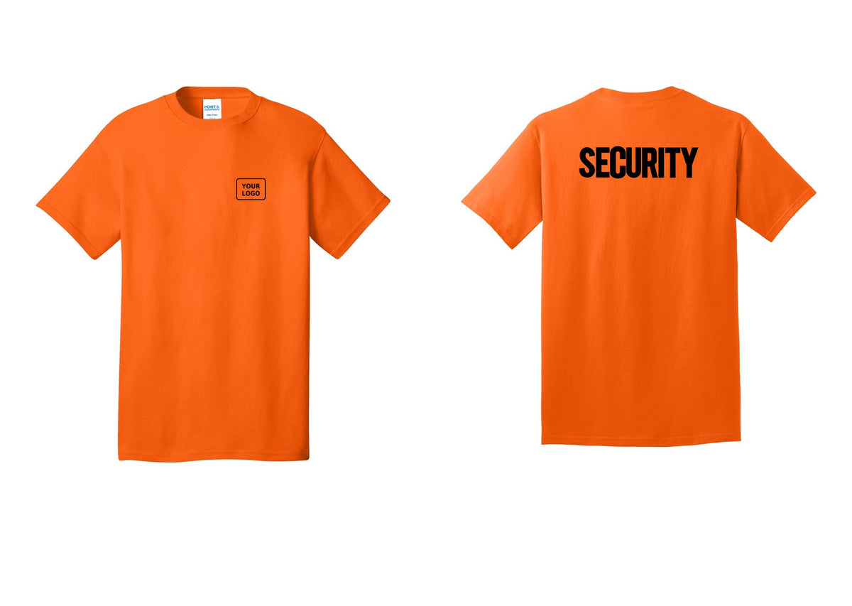 NYC Factory Custom Logo Men's Security Cotton T-Shirt - Your Logo + Back - Safety Orange