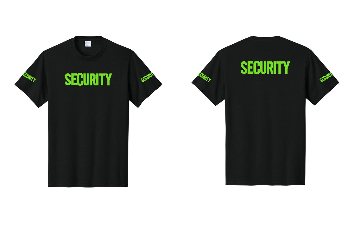 NYC Factory Men's Security Cotton T-Shirt - Front + Back + Security Sleeves - Black / Neon