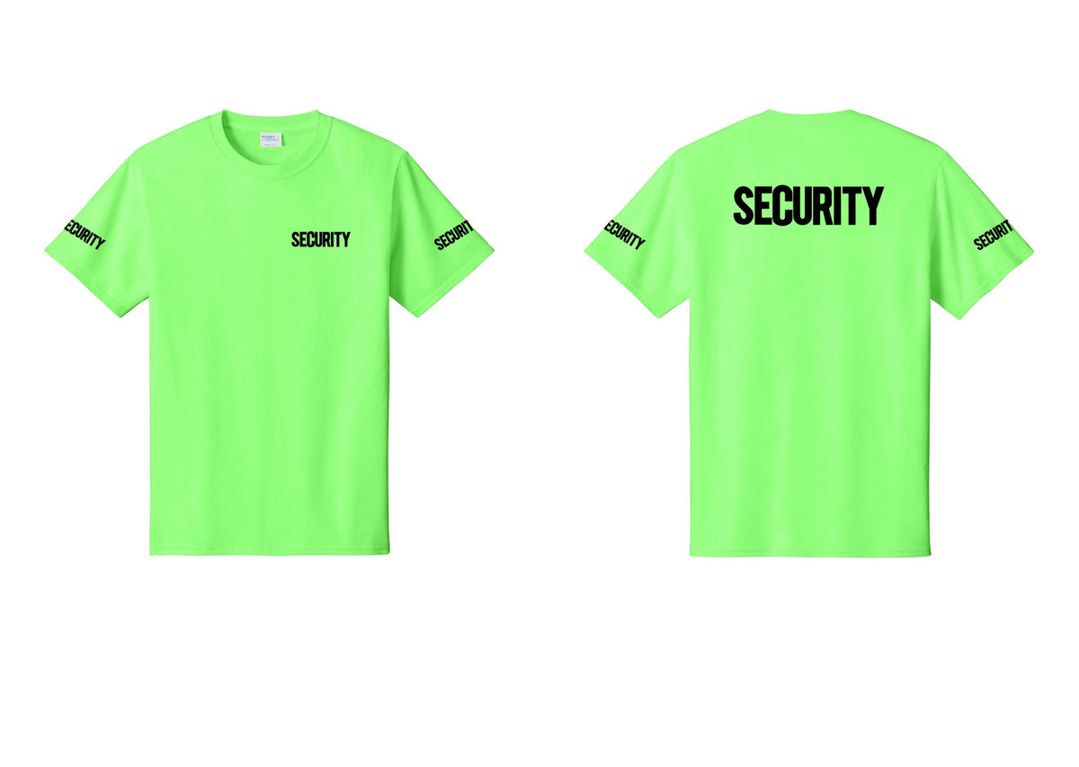 NYC Factory Men's Security Cotton T-Shirt - Chest + Back + Security Sleeves - Neon Green