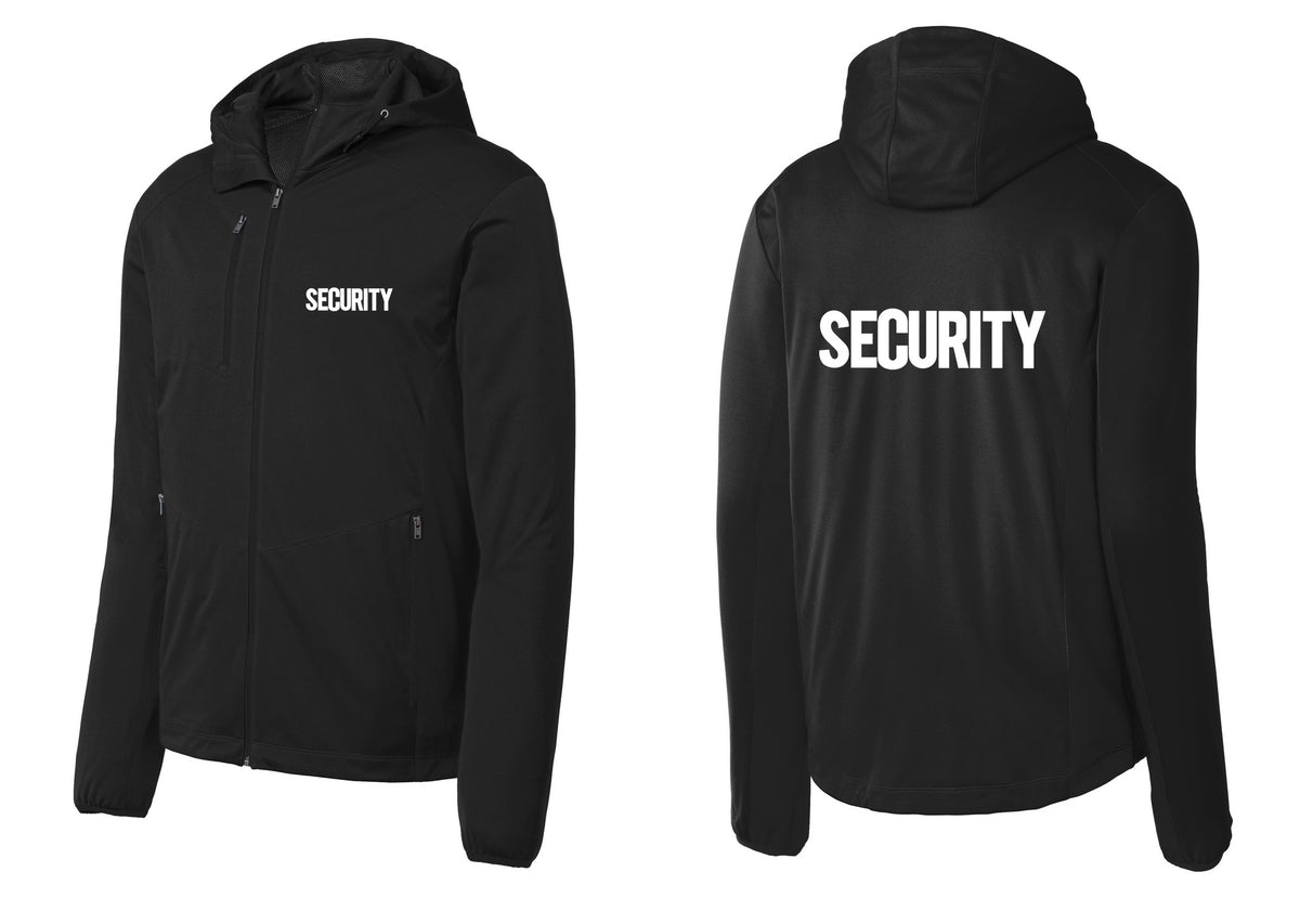 NYC Factory Security Soft Shell Hooded Jacket (Bold) - Chest + Back - Deep Black