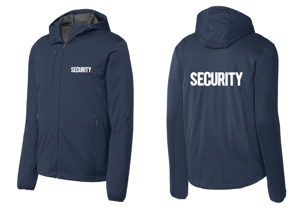 NYC Factory Security Soft Shell Hooded Jacket (Bold) - Chest + Back - Dress Blue Navy