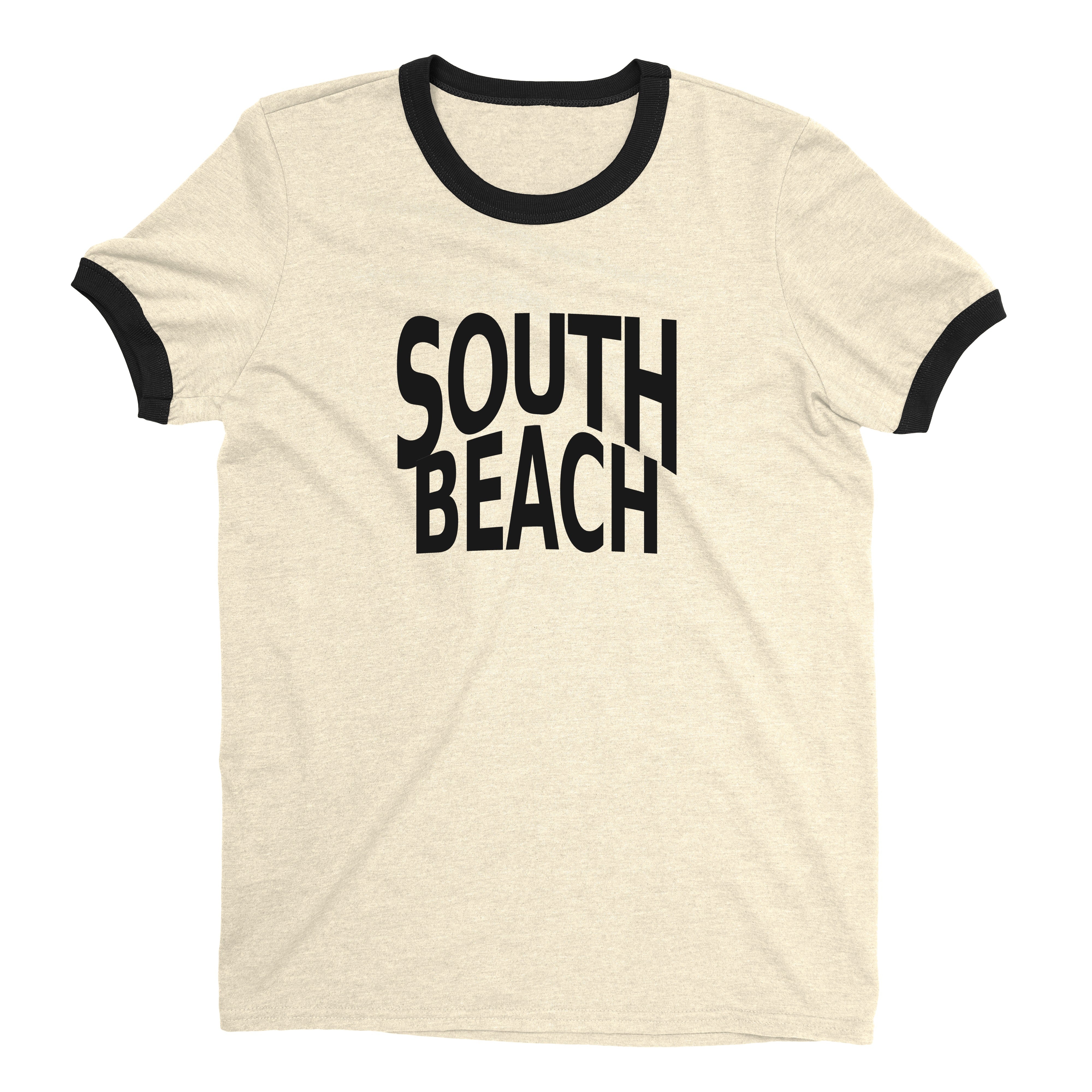 South Beach Miami Ringer Tee Retro Style Men's T-Shirt - NYC Factory - Natural