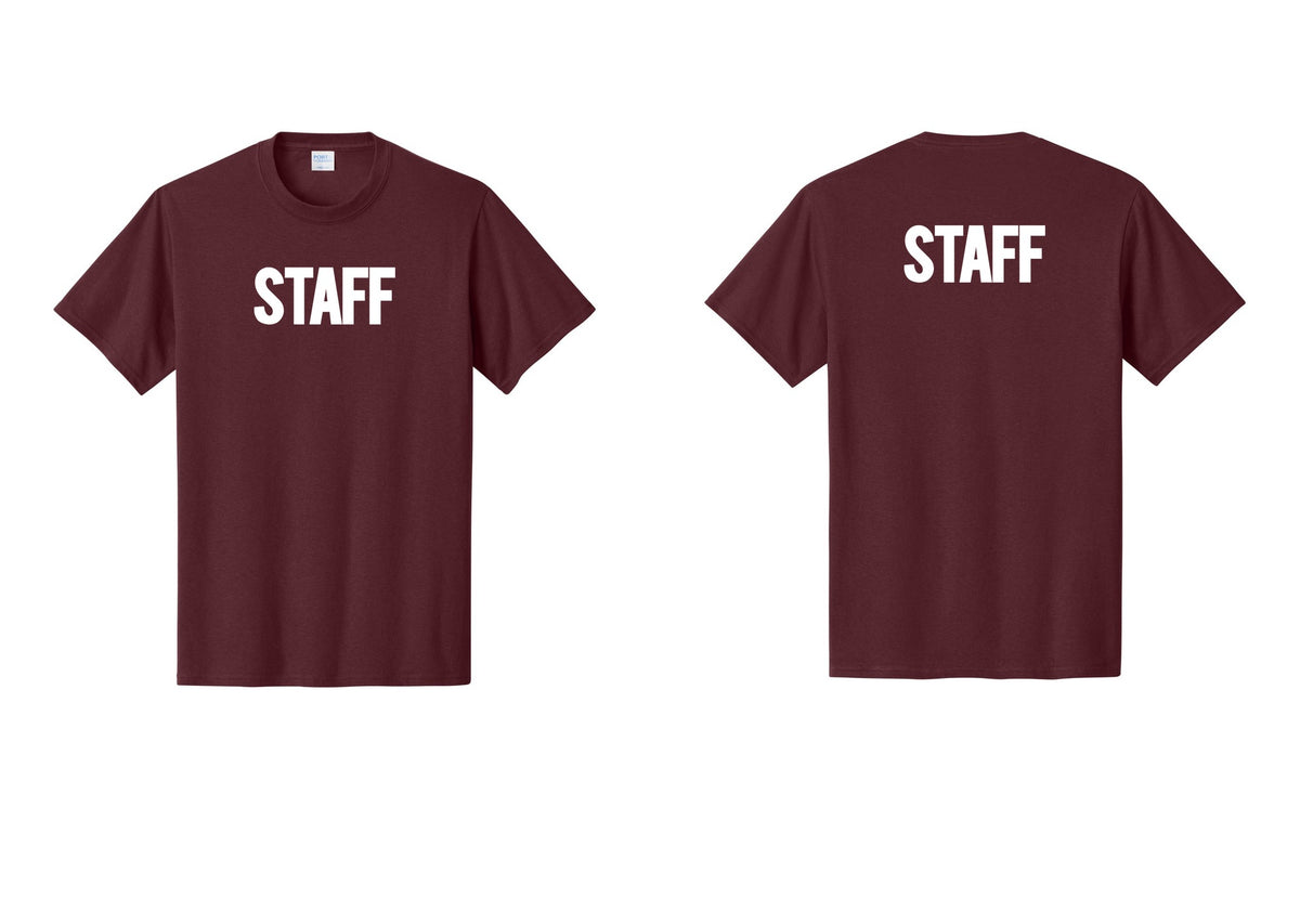 NYC Factory Staff T-Shirt, Bold Lettering - Front + Back - Athletic Maroon