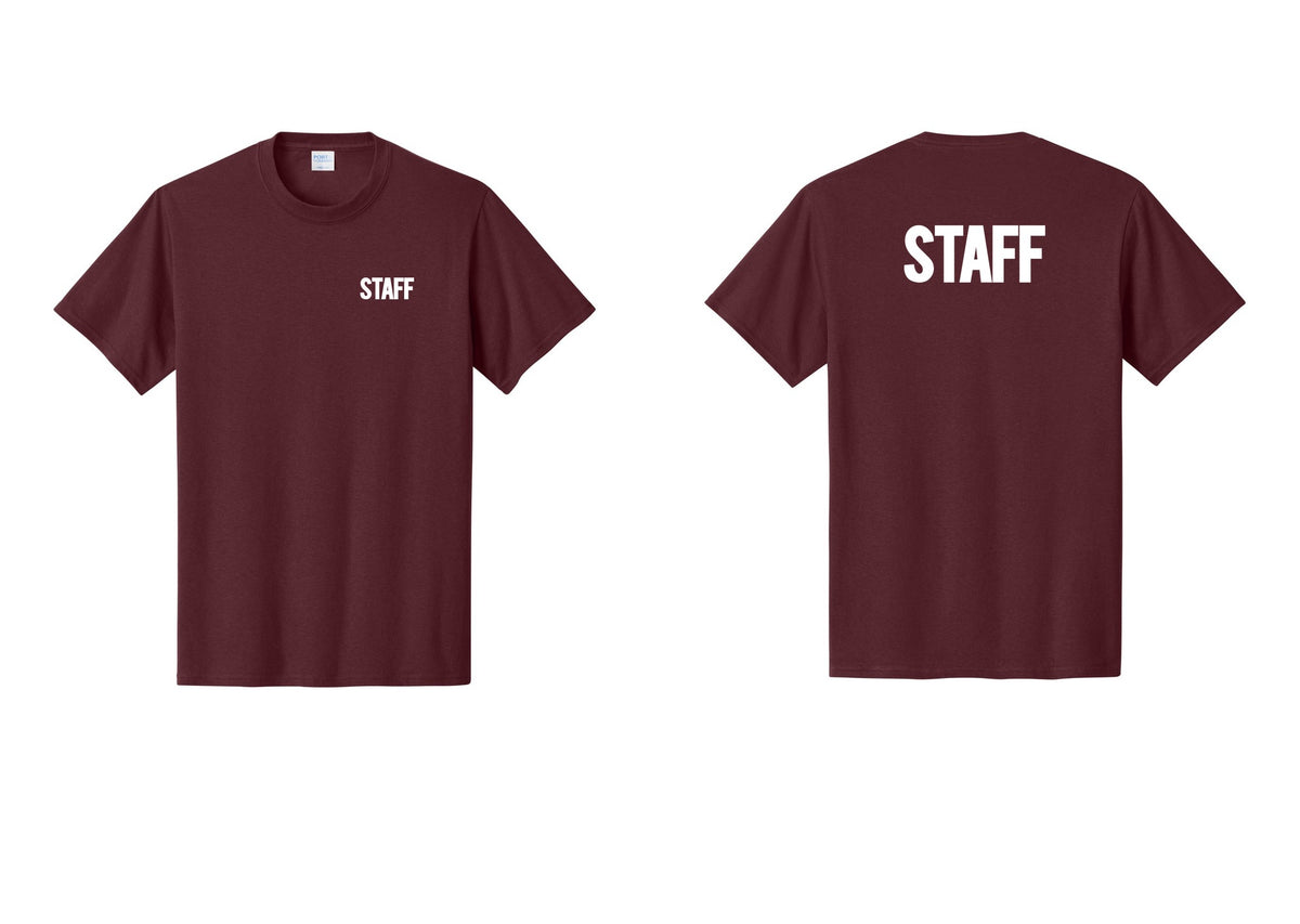 NYC Factory Staff T-Shirt, Bold Lettering - Chest + Back - Athletic Maroon