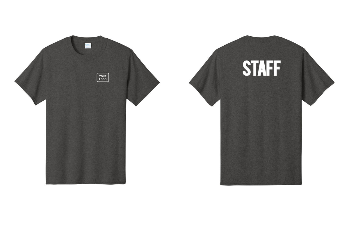 NYC Factory Custom Logo Staff T-Shirt, Bold Lettering - Your Logo + Back - Dark Heather Grey