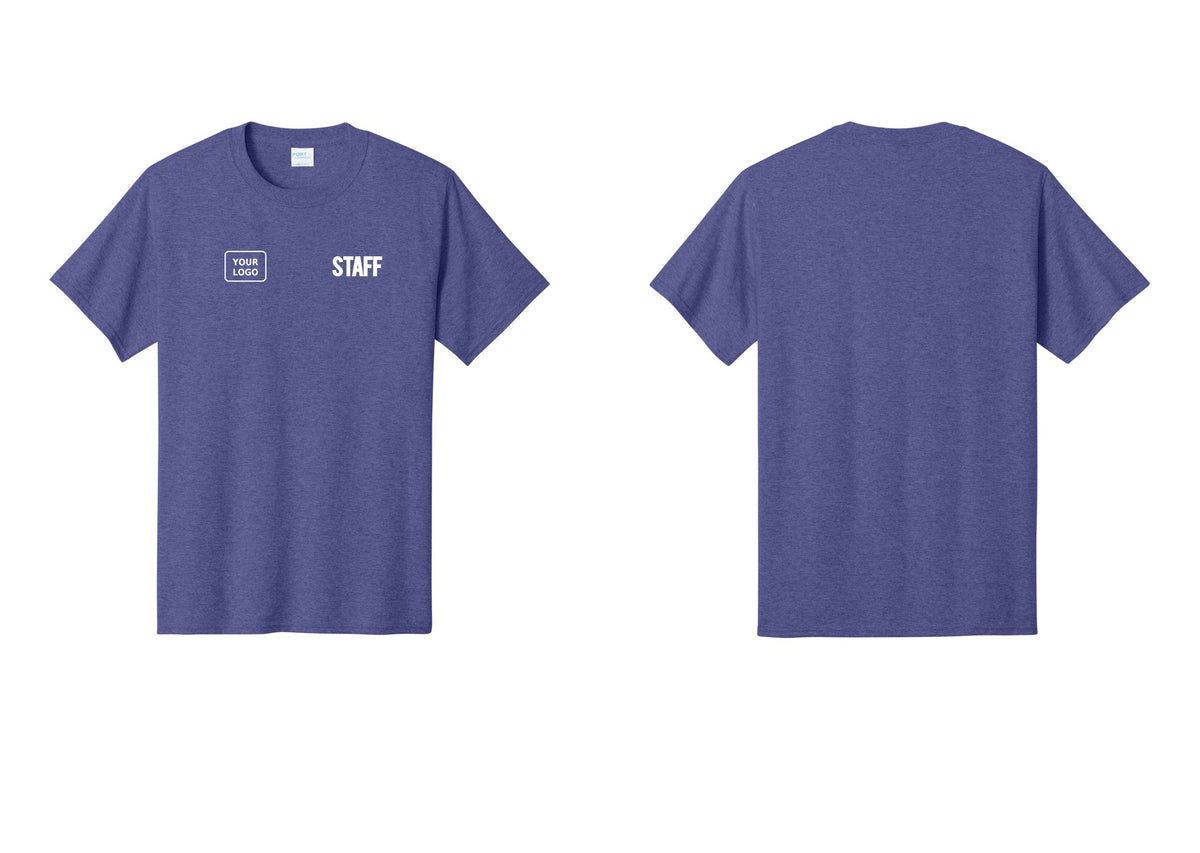 NYC Factory Custom Logo Staff T-Shirt, Bold Lettering - STAFF + Your Logo - Heather Purple