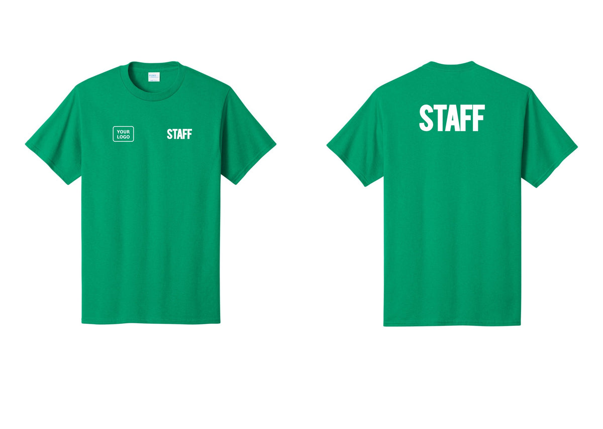 NYC Factory Custom Logo Staff T-Shirt, Bold Lettering - STAFF + Your Logo + Back - Kelly
