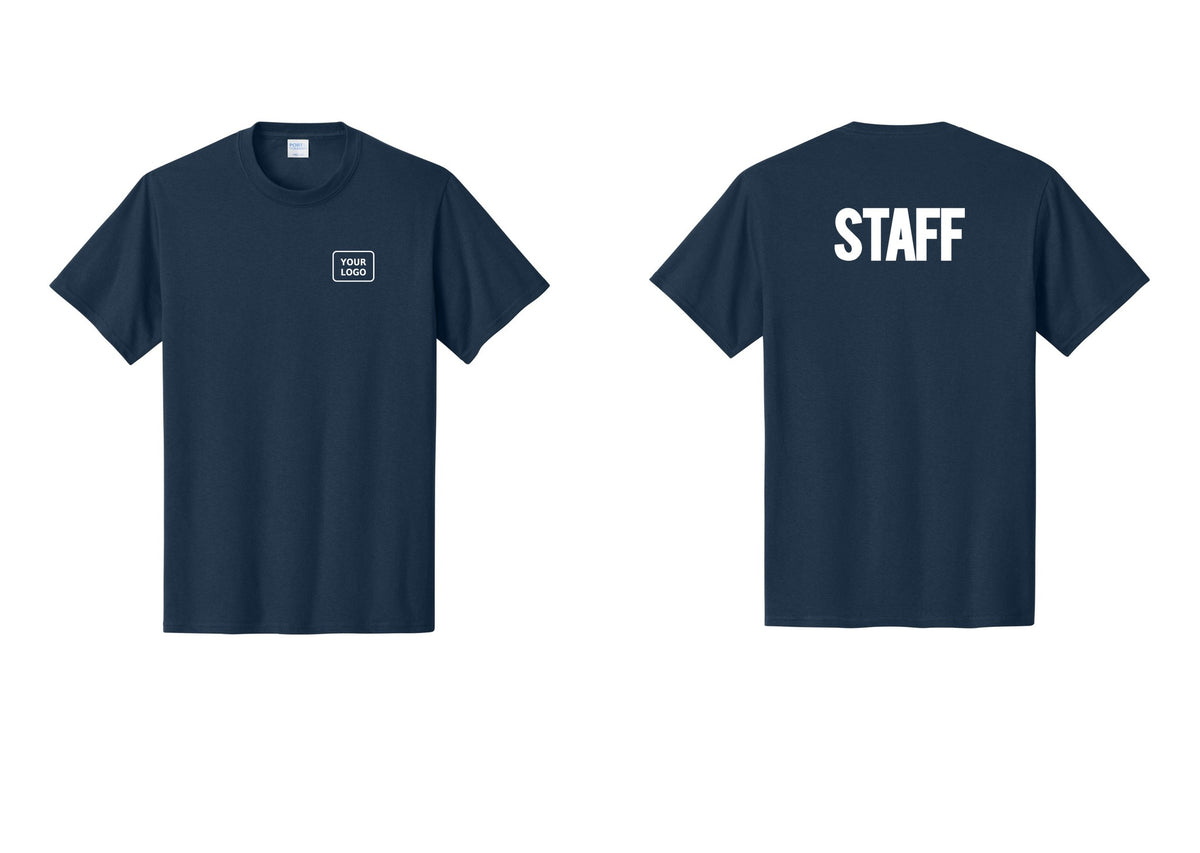 NYC Factory Custom Logo Staff T-Shirt, Bold Lettering - Your Logo + Back - Navy