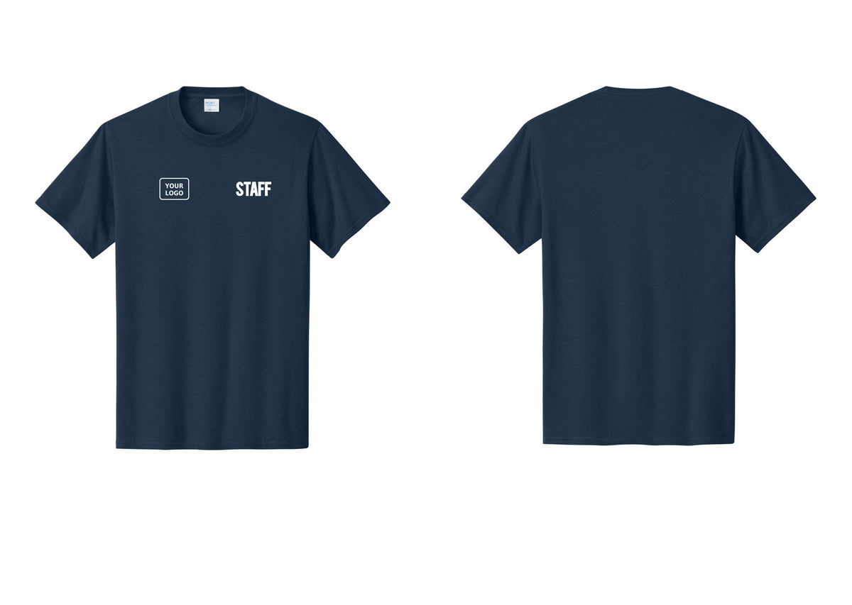 NYC Factory Custom Logo Staff T-Shirt, Bold Lettering - STAFF + Your Logo - Navy