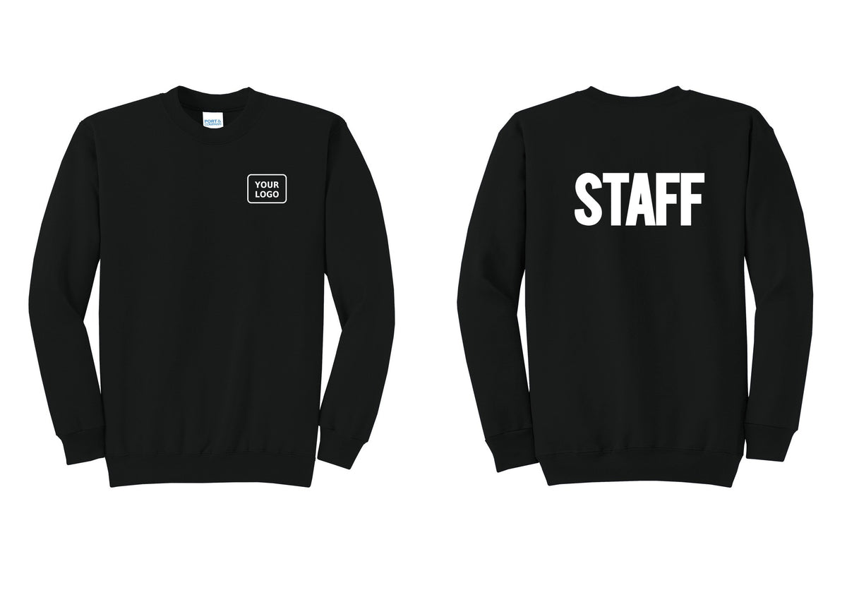 NYC Factory Custom Logo Staff Cotton Fleece Crewneck Sweatshirt (Bold) - Your Logo + Back - Black