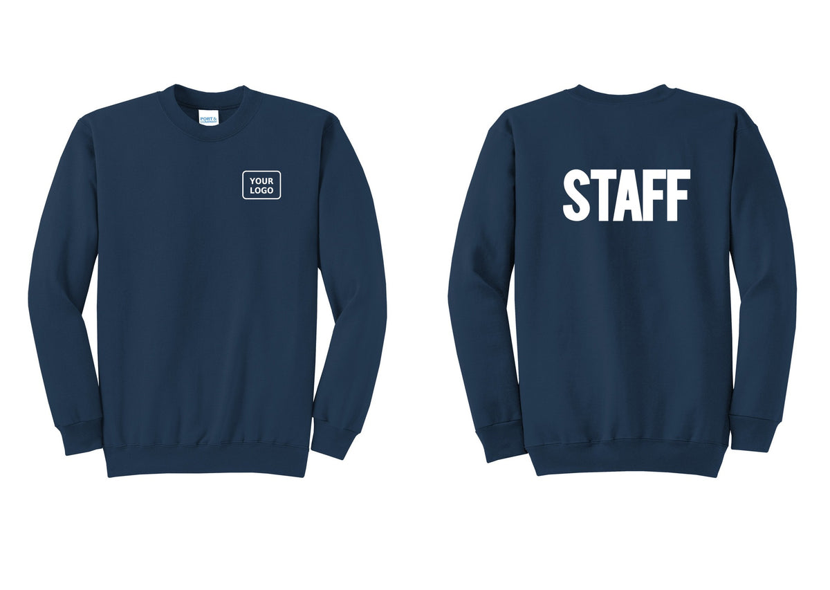 NYC Factory Custom Logo Staff Cotton Fleece Crewneck Sweatshirt (Bold) - Your Logo + Back - Navy