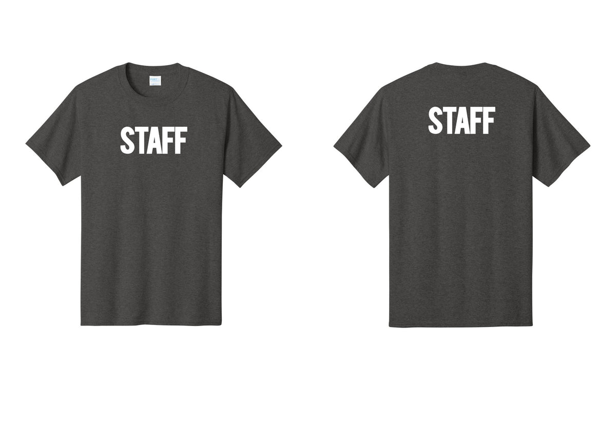 NYC Factory Staff T-Shirt, Bold Lettering - Front + Back - Dark Heather Grey
