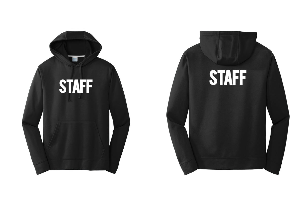 NYC Factory Staff Performance Hooded Fleece Pullover Sweatshirt (Bold) - Front + Back - Black