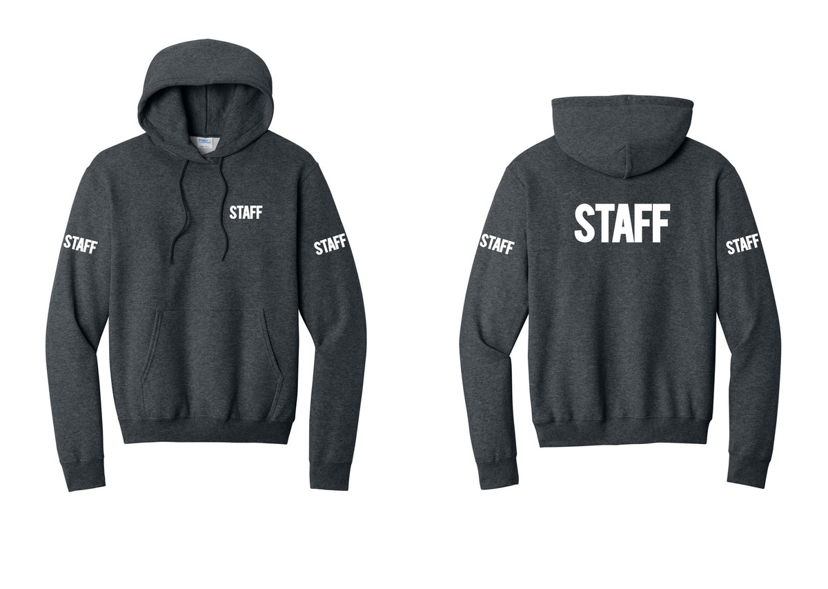 NYC Factory Staff Cotton Fleece Pullover Hoodie (Bold) - Chest + Back + Staff Sleeves - Dark Heather Grey