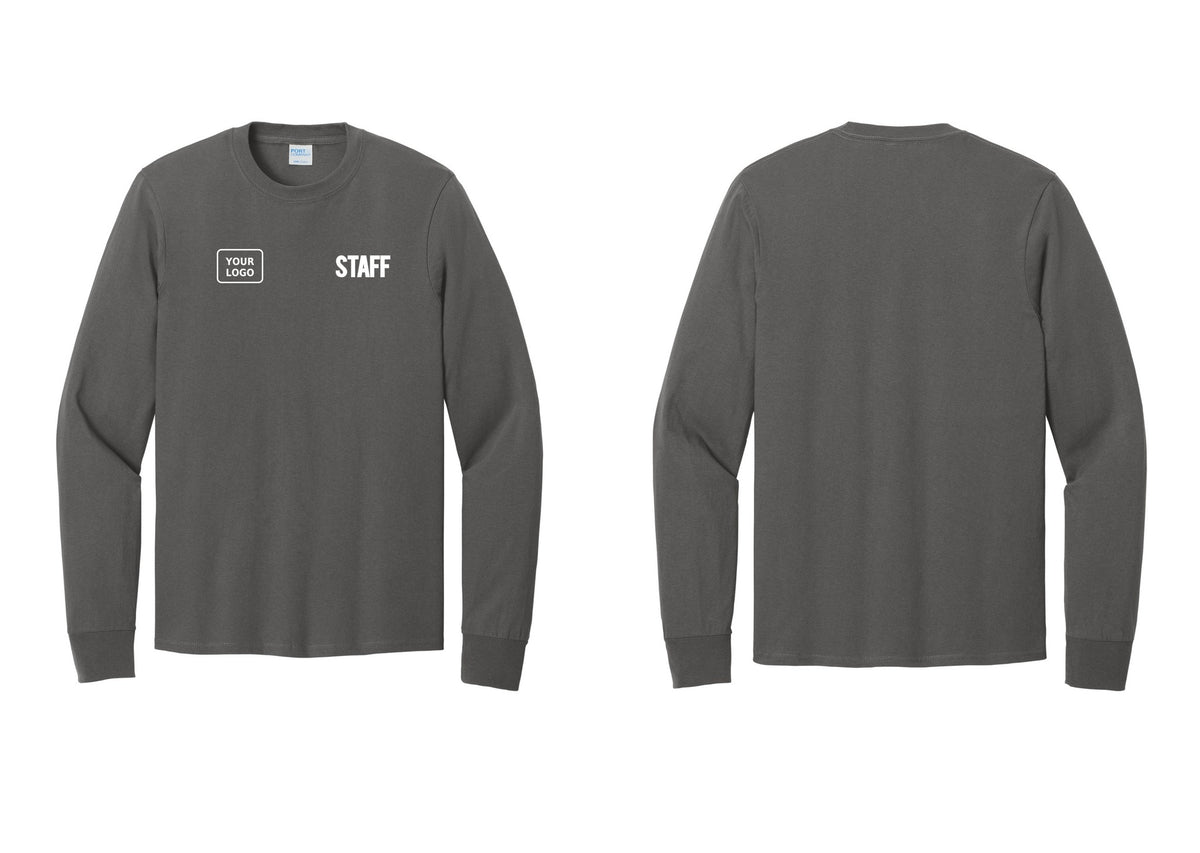 NYC Factory Custom Logo Staff Cotton Long Sleeve T-Shirt (Bold) - STAFF + Your Logo - Charcoal