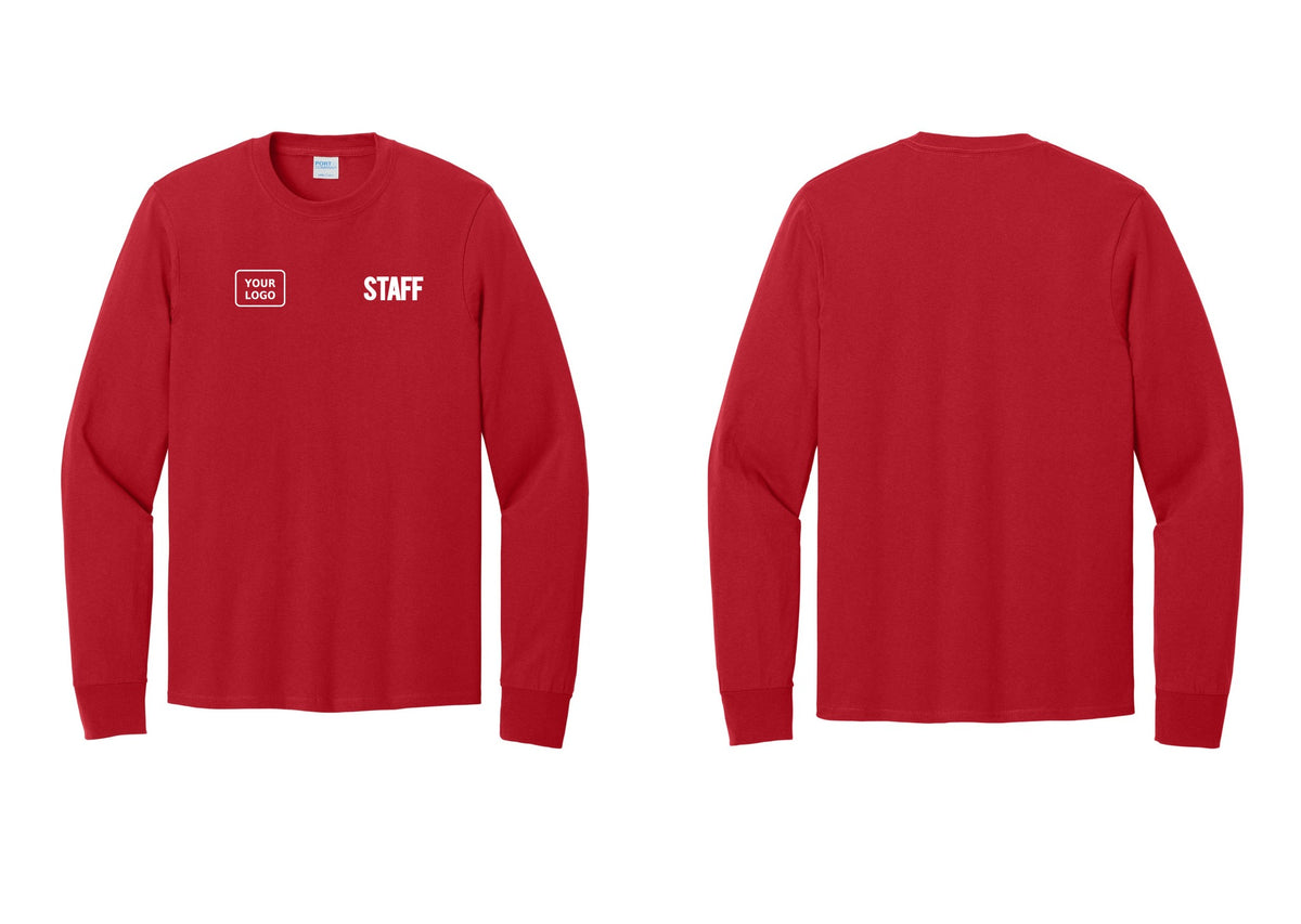 NYC Factory Custom Logo Staff Cotton Long Sleeve T-Shirt (Bold) - STAFF + Your Logo - Red