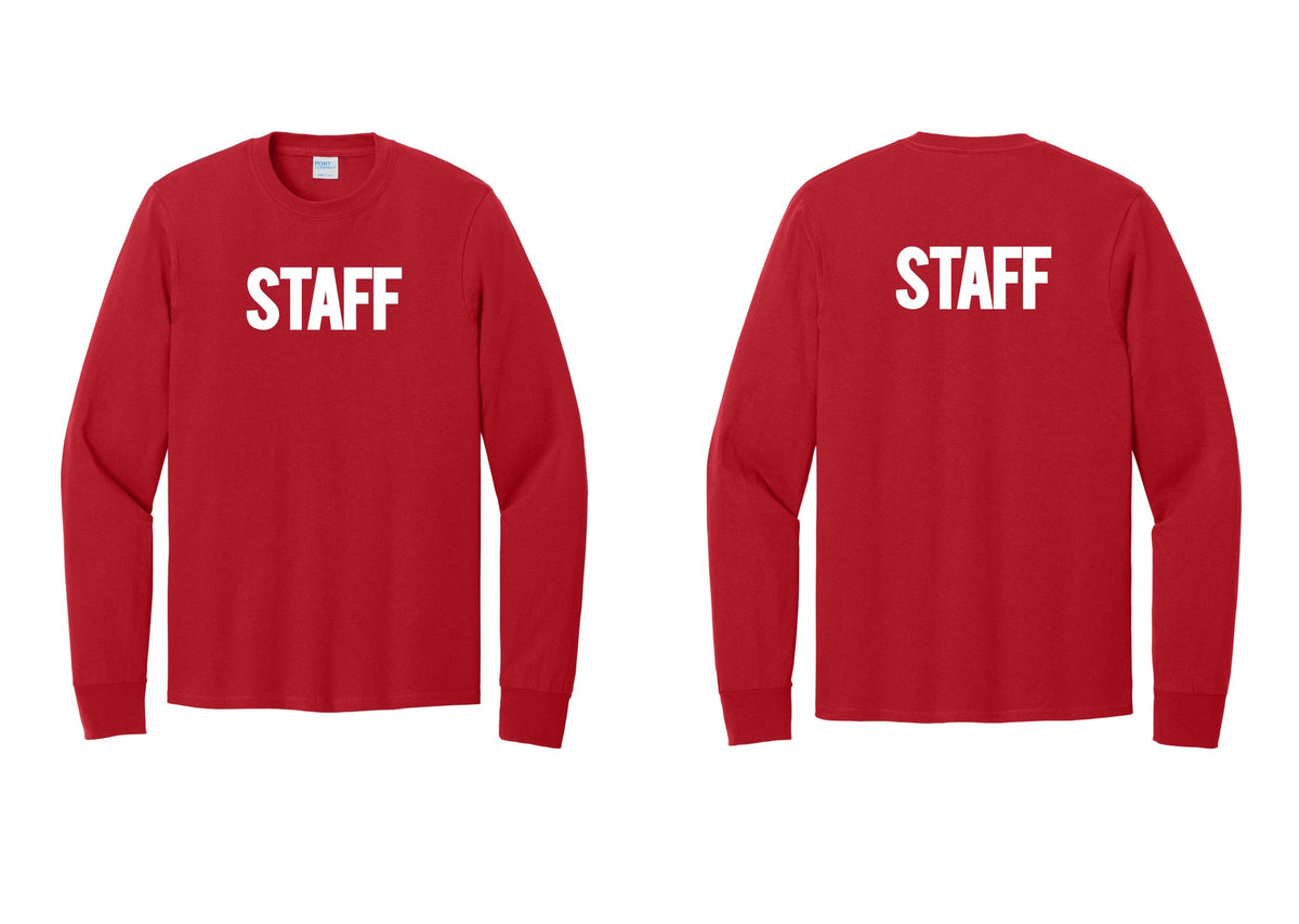 NYC Factory Staff Cotton Long Sleeve T-Shirt (Bold) - Front + Back - Red
