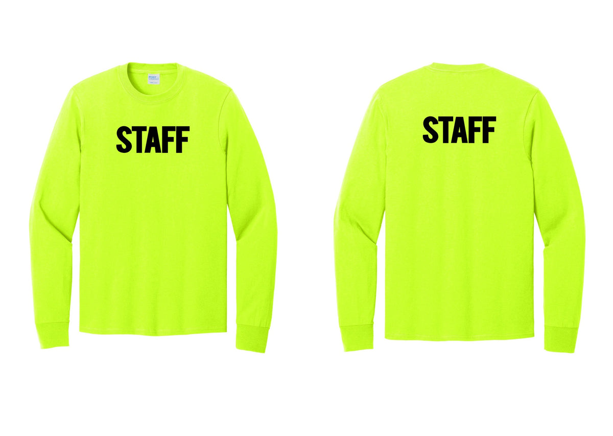 NYC Factory Staff Cotton Long Sleeve T-Shirt (Bold) - Front + Back - Safety Green