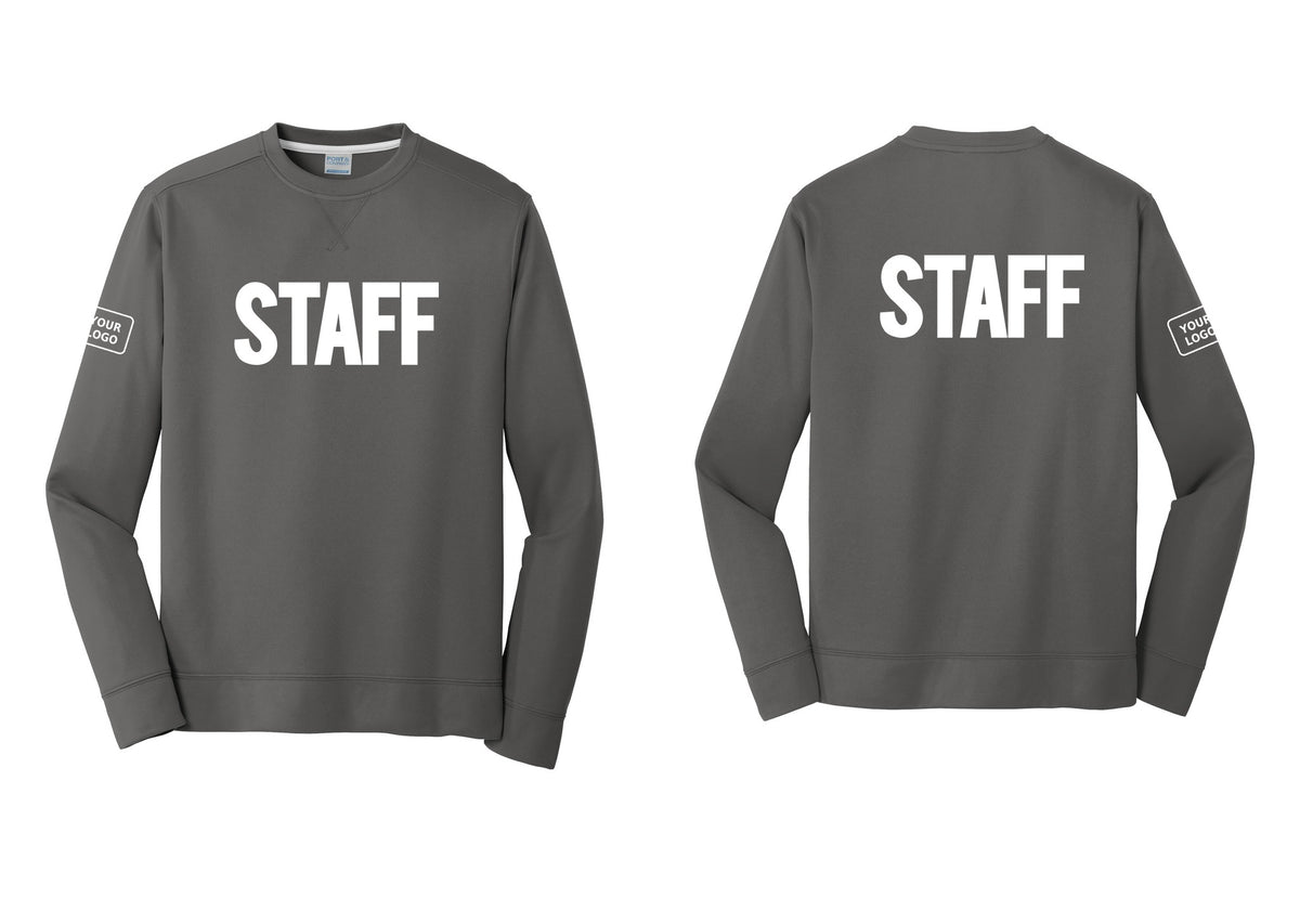 NYC Factory Custom Logo Staff Performance Fleece Crewneck Sweatshirt (Bold) - Front + Back + Your Logo Sleeve - Charcoal