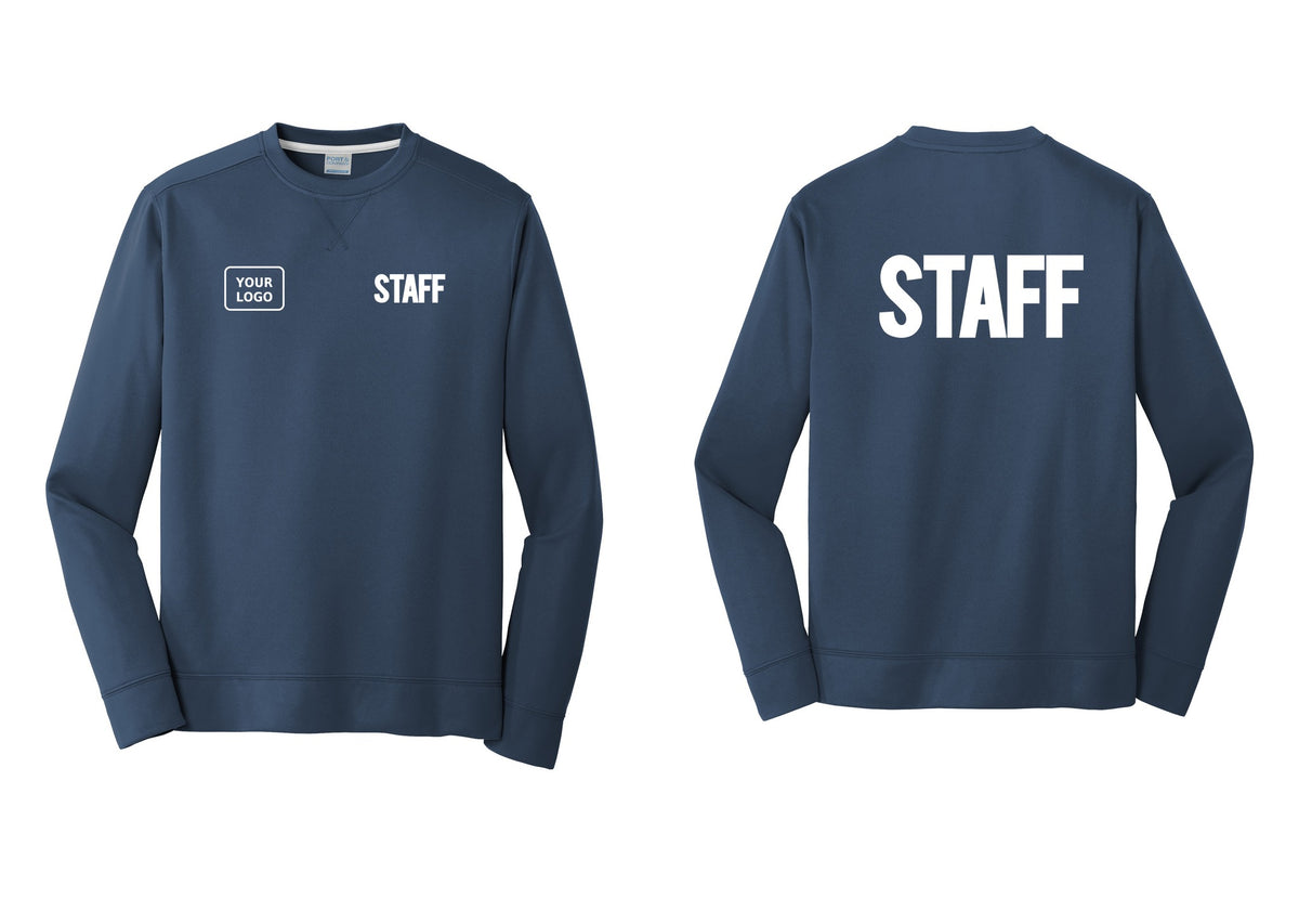 NYC Factory Custom Logo Staff Performance Fleece Crewneck Sweatshirt (Bold) - STAFF + Your Logo + Back - Navy