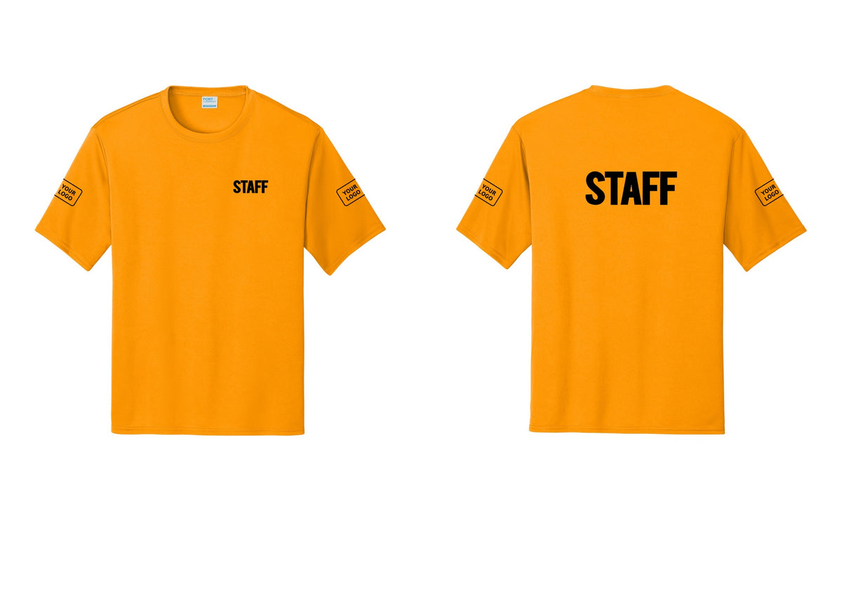 NYC Factory Custom Logo Staff Performance T-Shirt (Bold) - Chest + Back + Your Logo Sleeves - Gold