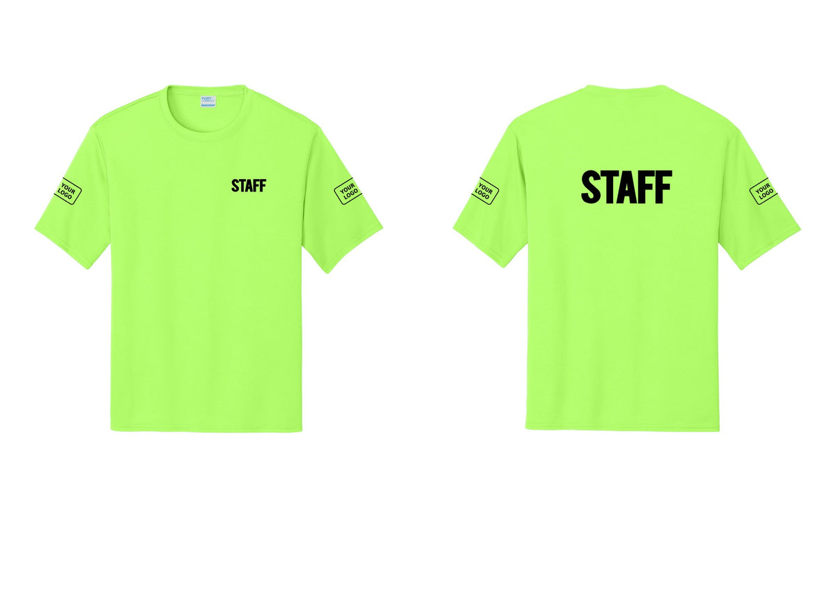 NYC Factory Custom Logo Staff Performance T-Shirt (Bold) - Chest + Back + Your Logo Sleeves - Neon Green