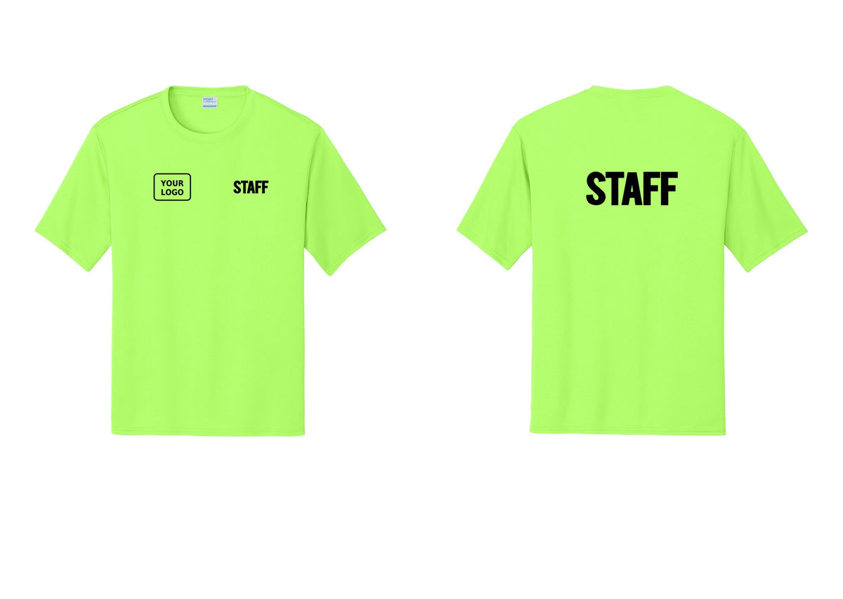 NYC Factory Custom Logo Staff Performance T-Shirt (Bold) - STAFF + Your Logo + Back - Neon Green